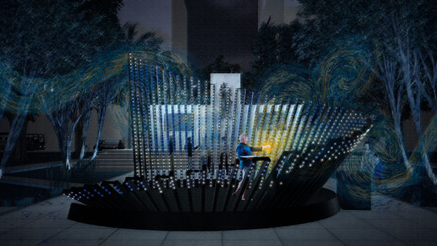 STARRY NIGHT, Claudia Paz La diseñadora de iluminación Claudia Paz se hace eco en su última instalación para la Municipalidad de San Isidro de la necesidad de integrar su obra al espacio público y brindar un momento mágico dentro de un entorno urbano