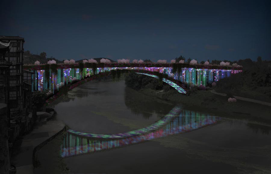 brut deluxe convierte el puente QuanXi en una instalación de luz